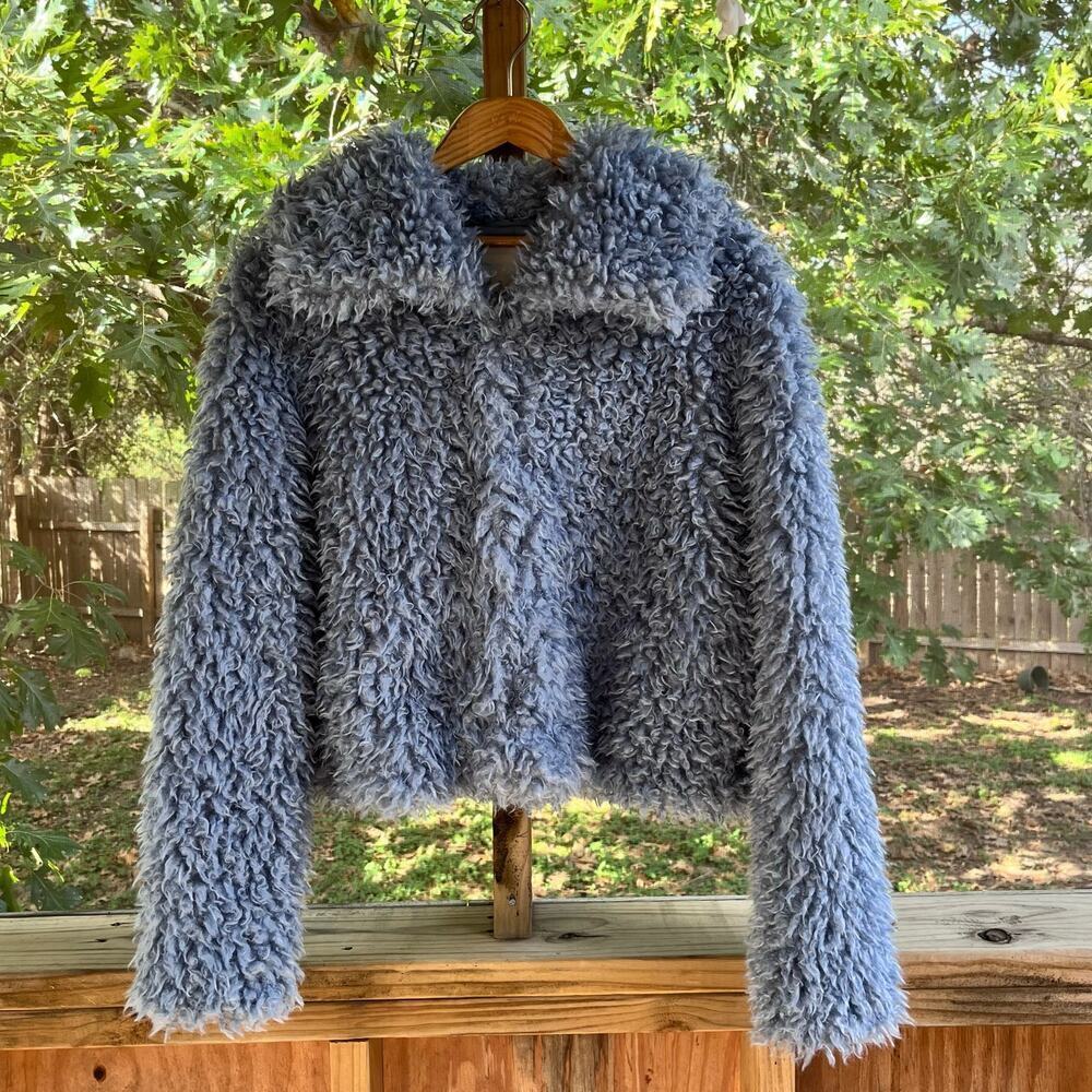Ella Moss Junior's Blue Cropped Teddy Jacket Size XL